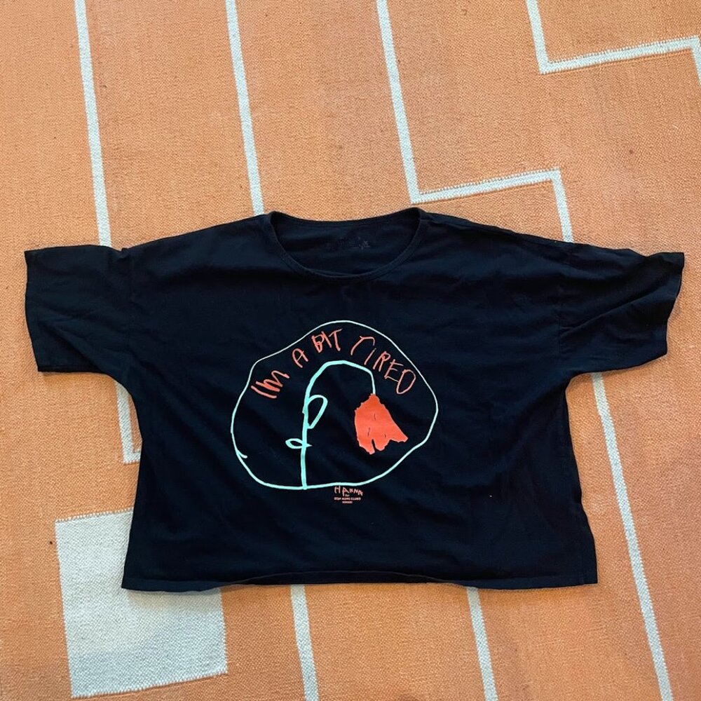 Stay Home Club Bit Tired Loose Crop Tee Size 2